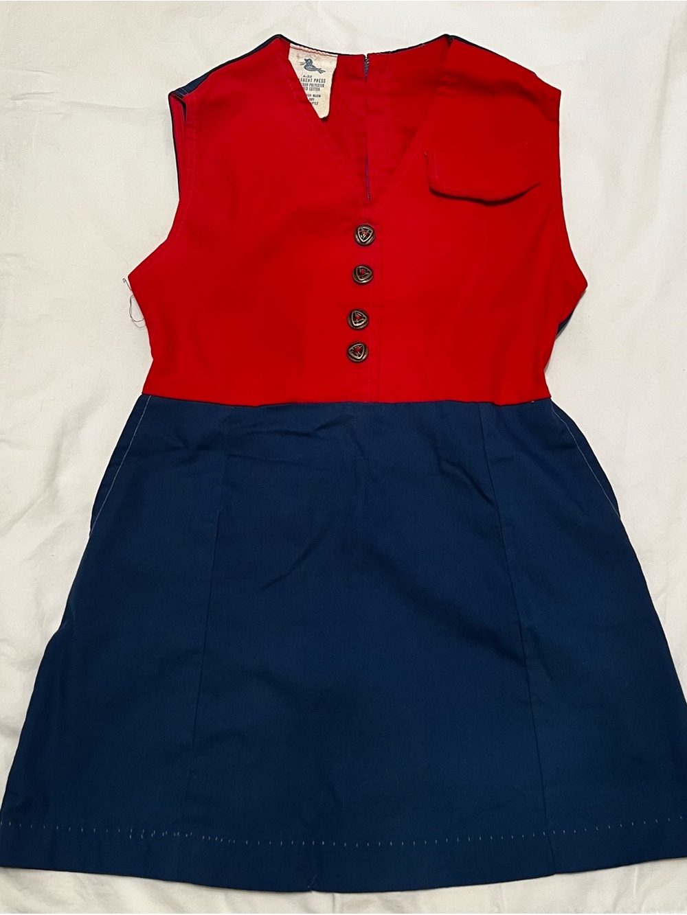 Vintage Girls Two-Tone Red & Navy Sleeveless Dress with Pockets
